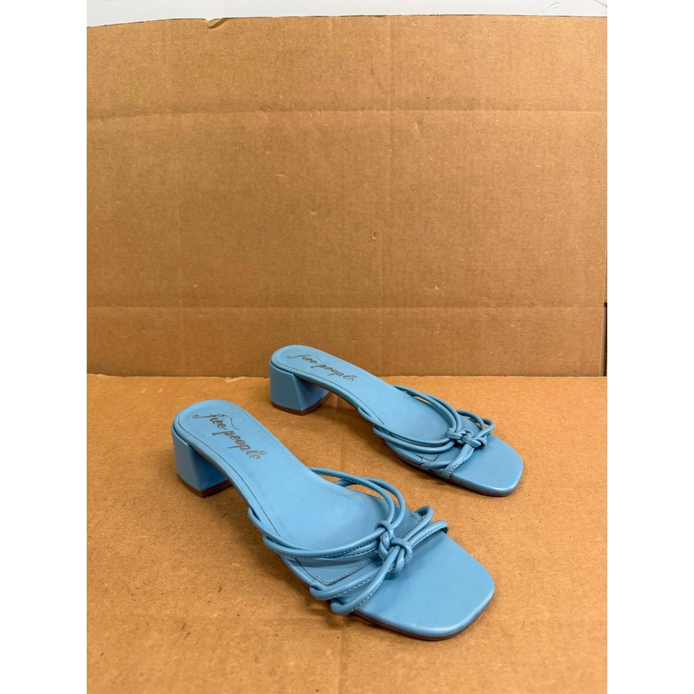 Free People Petra Leather Block Heel Sandals Light Blue Womens Size 41 EU